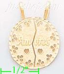 14K Gold Amores 2-piece Split Circle Dia-Cut Charm Pendant - Click Image to Close