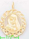 14K Gold Virgin on Fancy Oval Frame Dia-Cut Charm Pendant - Click Image to Close