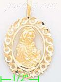 14K Gold Virgin Oval Frame Dia-Cut Charm Pendant - Click Image to Close