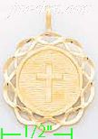 14K Gold Holy Cross Round Frame Dia-Cut Charm Pendant - Click Image to Close