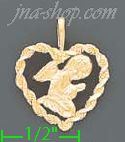 14K Gold Praying Angel in Rope Heart Dia-Cut Charm Pendant - Click Image to Close