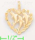 14K Gold Dolphins in Rope Heart Dia-Cut Charm Pendant - Click Image to Close