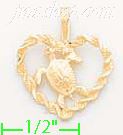 14K Gold Sea Turtle in Rope Heart Dia-Cut Charm Pendant - Click Image to Close