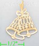 14K Gold Bells Dia-Cut Charm Pendant - Click Image to Close