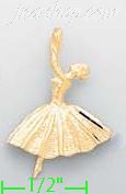 14K Gold Ballerina Ballet Dancer Dia-Cut Charm Pendant - Click Image to Close