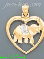 14K Gold Elephant in Heart 2Tone Charm Pendant - Click Image to Close