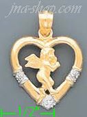 14K Gold Cherub in Heart 2Tone Charm Pendant - Click Image to Close