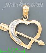14K Gold Arrow through Open Heart 2Tone Charm Pendant - Click Image to Close