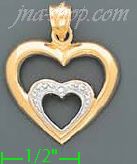 14K Gold Double Heart 2Tone Charm Pendant - Click Image to Close