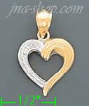 14K Gold Heart 2Tone Charm Pendant - Click Image to Close