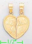 14K Gold 2-piece Te Amo Heart Charm Pendant - Click Image to Close