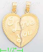 14K Gold 2-piece I Love You Heart Charm Pendant - Click Image to Close