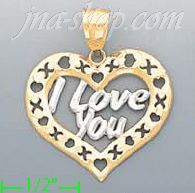 14K Gold I Love You Heart w/XOXO Frame Charm Pendant - Click Image to Close