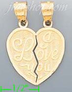14K Gold 2-piece I Love You Heart Charm Pendant - Click Image to Close