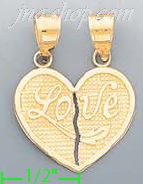 14K Gold 2-piece I Love You Heart Charm Pendant - Click Image to Close