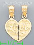 14K Gold 2-piece I Love You Heart Charm Pendant - Click Image to Close