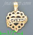 14K Gold Heart w/Scrolled I Love You Charm Pendant - Click Image to Close
