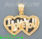 14K Gold I Love You Double Heart Charm Pendant - Click Image to Close