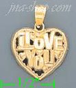 14K Gold I Love You Heart Charm Pendant - Click Image to Close