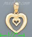 14K Gold Open Heart w/Little Open Heart Inside Charm Pendant - Click Image to Close