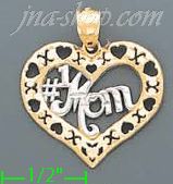 14K Gold #1 Mom Heart w/XOXO Charm Pendant - Click Image to Close