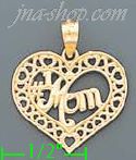 14K Gold #1 Mom Open Heart w/Little Hearts Charm Pendant - Click Image to Close