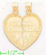 14K Gold 2-piece Best Friends Heart Charm Pendant - Click Image to Close