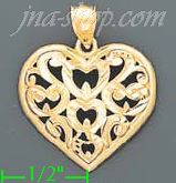 14K Gold Filigree Heart Charm Pendant - Click Image to Close