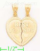 14K Gold 2-piece Best Friends Heart Charm Pendant - Click Image to Close