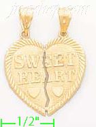 14K Gold 2-piece Sweet Heart Heart Charm Pendant - Click Image to Close