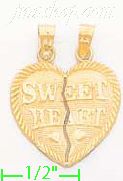 14K Gold 2-piece Sweet Heart Heart Charm Pendant - Click Image to Close