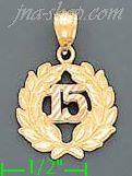 14K Gold 15 Años Wreath 3Color Charm Pendant - Click Image to Close