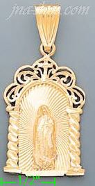 14K Gold Virgin on Ornate Arc Stamp Charm Pendant - Click Image to Close
