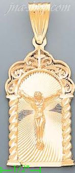 14K Gold Crucifix on Ornate Arc Stamp Charm Pendant - Click Image to Close