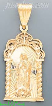 14K Gold Virgin of Guadalupe on Ornate Arc Stamp Charm Pendant - Click Image to Close