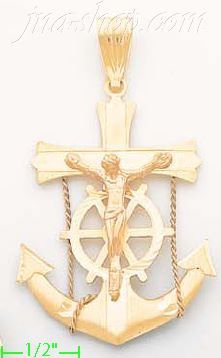 14K Gold Anchor Crucifix Stamp Charm Pendant - Click Image to Close