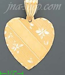 14K Gold Engravable Dia-Cut Heart Stamp Charm Pendant - Click Image to Close