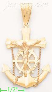 14K Gold Anchor Crucifix Stamp Charm Pendant - Click Image to Close