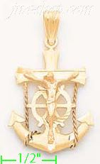 14K Gold Anchor Crucifix Stamp Charm Pendant - Click Image to Close