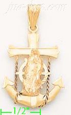 14K Gold Anchor Crucifix Stamp Charm Pendant - Click Image to Close