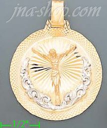 14K Gold Crucifix Round Stamp Charm Pendant - Click Image to Close