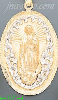 14K Gold Virgin of Guadalupe Oval Stamp Charm Pendant - Click Image to Close