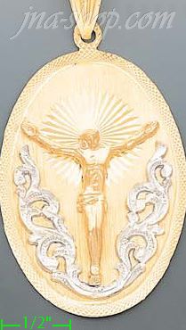 14K Gold Crucifix Oval Stamp Charm Pendant - Click Image to Close