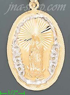 14K Gold Virgin of Guadalupe Oval Stamp Charm Pendant - Click Image to Close