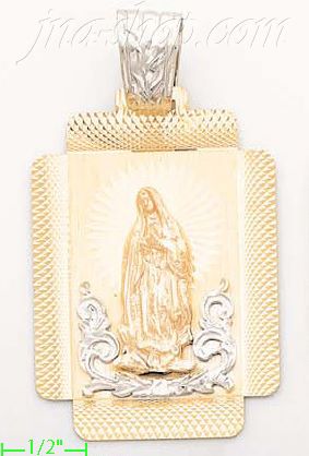 14K Gold Virgin of Guadalupe Stamp Charm Pendant - Click Image to Close