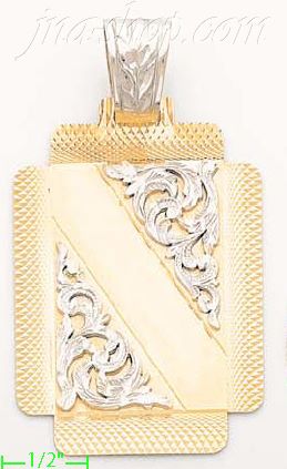 14K Gold Engravable Rectangular Stamp Charm Pendant - Click Image to Close