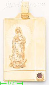 14K Gold Virgin of Guadalupe Stamp Charm Pendant - Click Image to Close