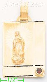 14K Gold Virgin of Guadalupe Stamp Charm Pendant - Click Image to Close