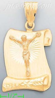 14K Gold Crucifix Scroll Stamp Charm Pendant - Click Image to Close