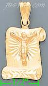 14K Gold Crucifix Scroll Stamp Charm Pendant - Click Image to Close